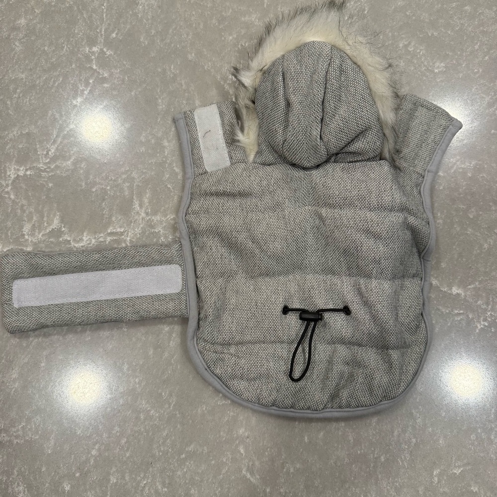 Gray Quilted Dog Winter Coat with Faux Fur Hood Size XS - Picture 4 of 11